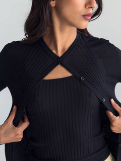 RIBBED KNIT TANK TOP IN BLACK